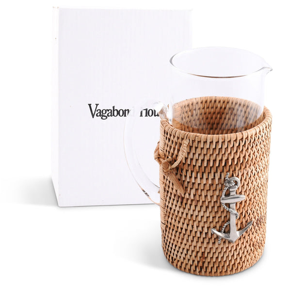Anchor Glass Pitcher Hand Woven Wicker Natural Rattan Cover Timothy Anchor Glass Pitcher Hand Woven Wicker Natural Rattan Cover Timothy