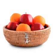 Anchor Hand Woven Wicker Natural Rattan Serving Bowl filled with red apples and oranges