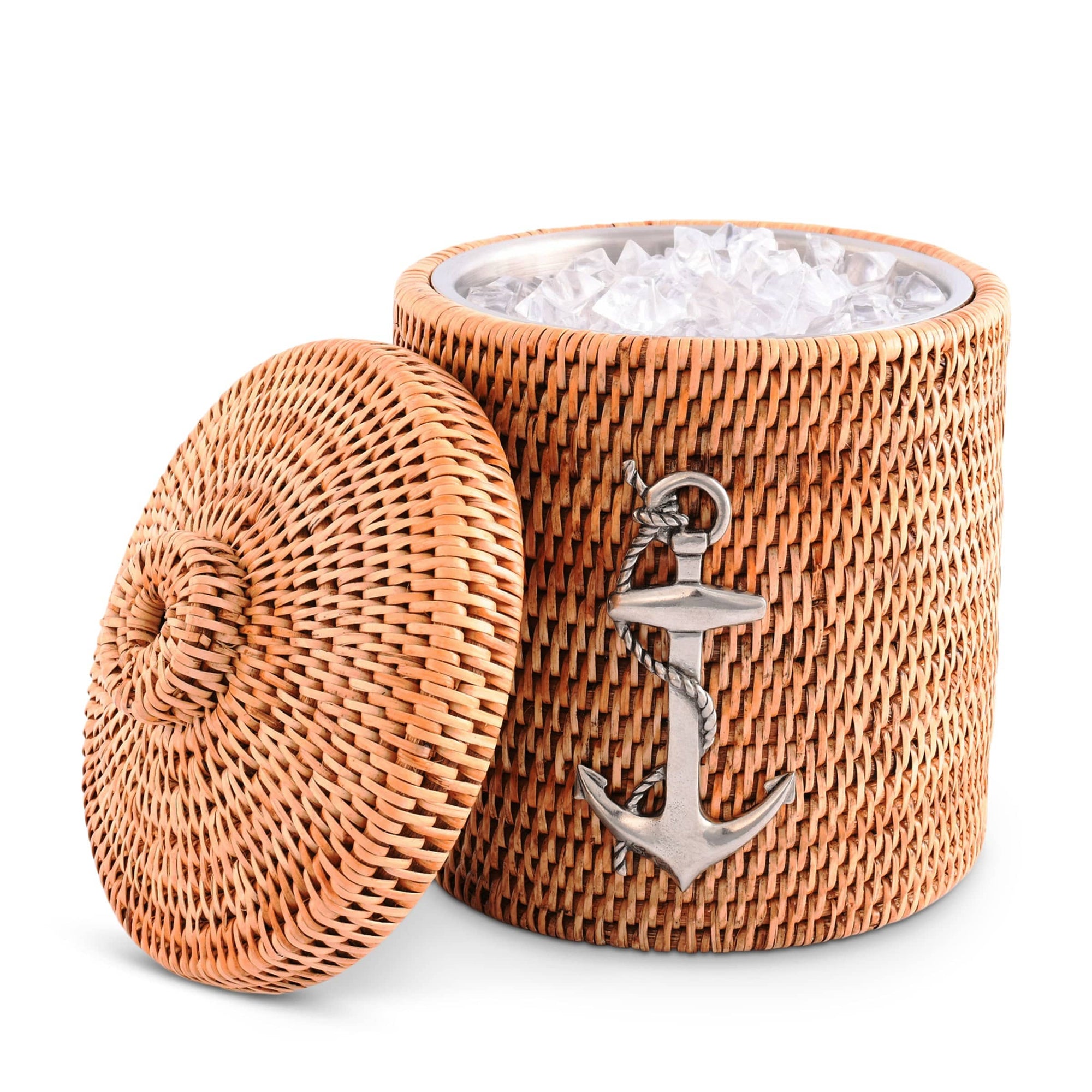 Anchor Hand Woven Wicker Rattan Lidded Ice Bucket