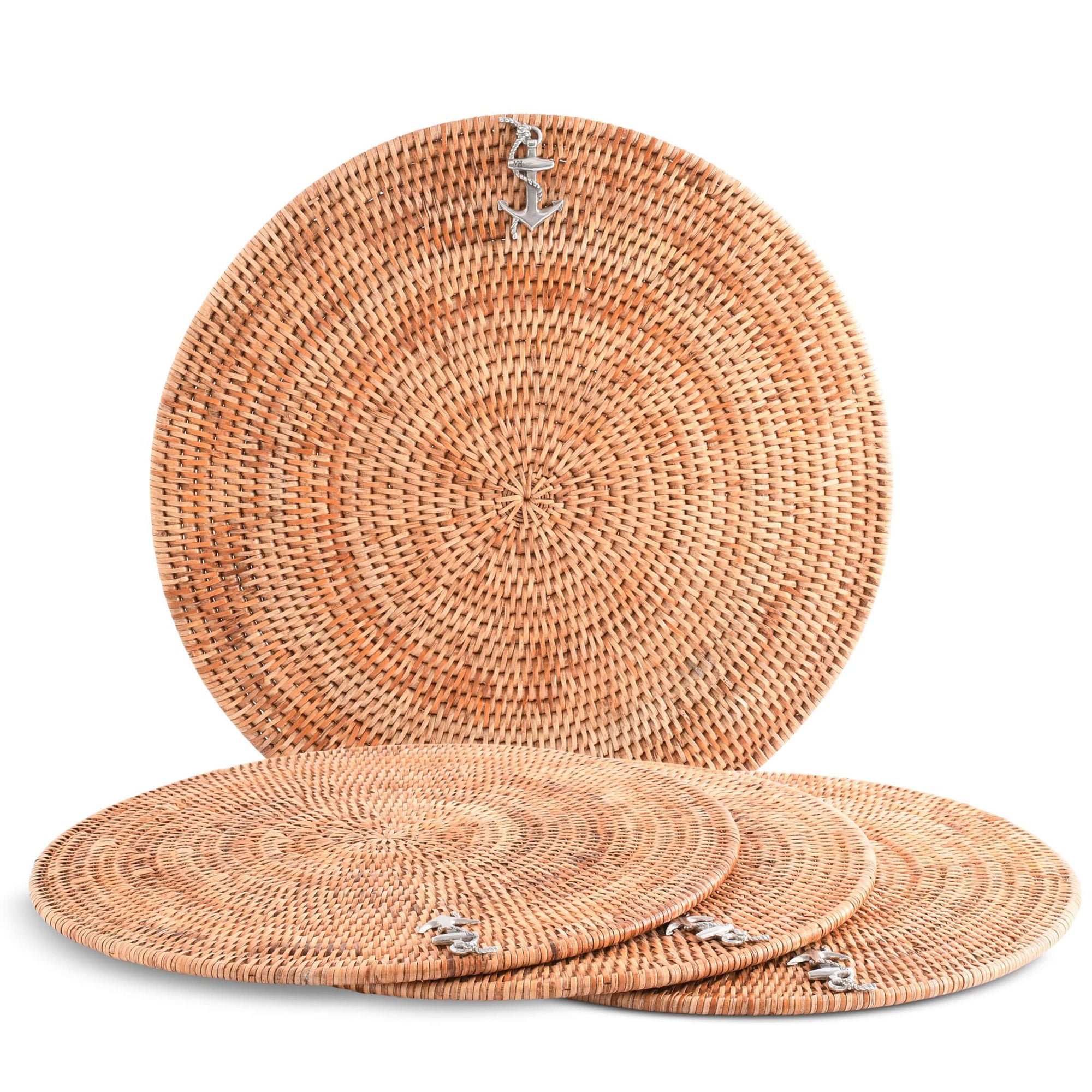 Anchor Placemat Hand Woven Wicker Rattan Round - Set of 4