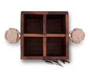 Crab Flatware Caddy with four wood compartments, rope handles, and metal crab-shaped detail.