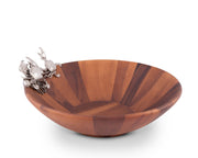 Crab Salad Serving Bowl in wood with metal crab handles on rim