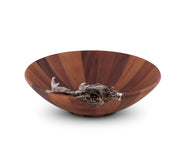 Crab Salad Serving Bowl, wooden bowl with silver crab figurine detail inside