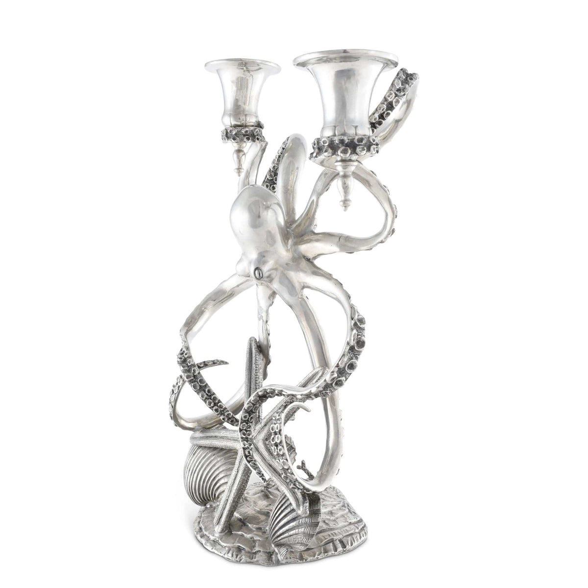 Two Taper Pewter Octopus Candelabrum