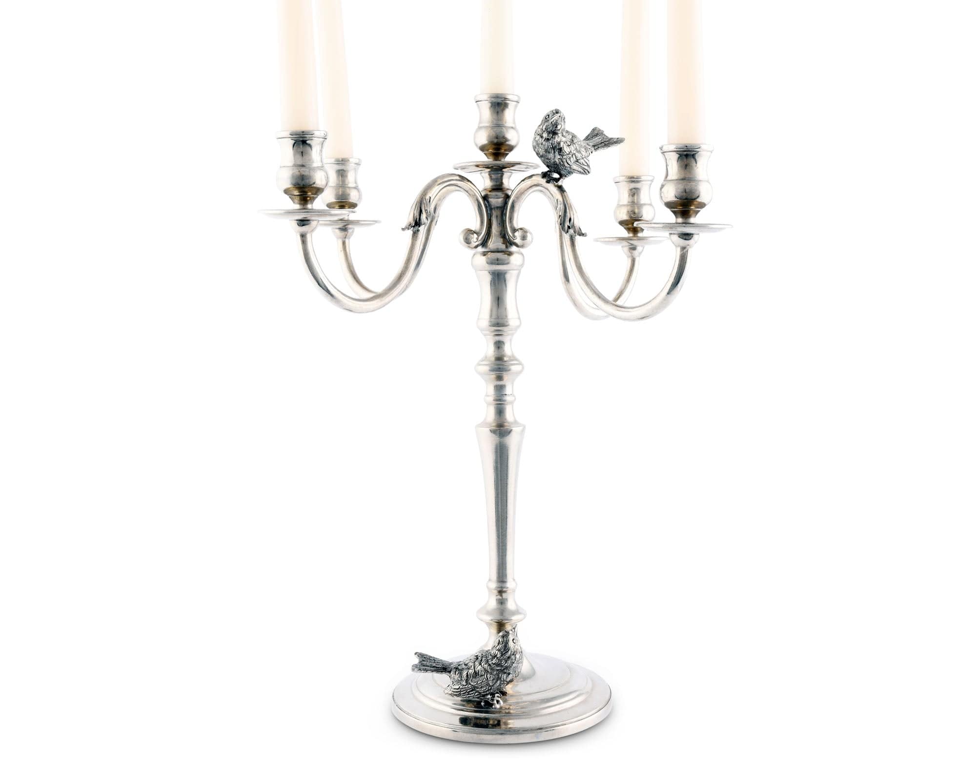 Five Taper Pewter Song Bird Candelabrum