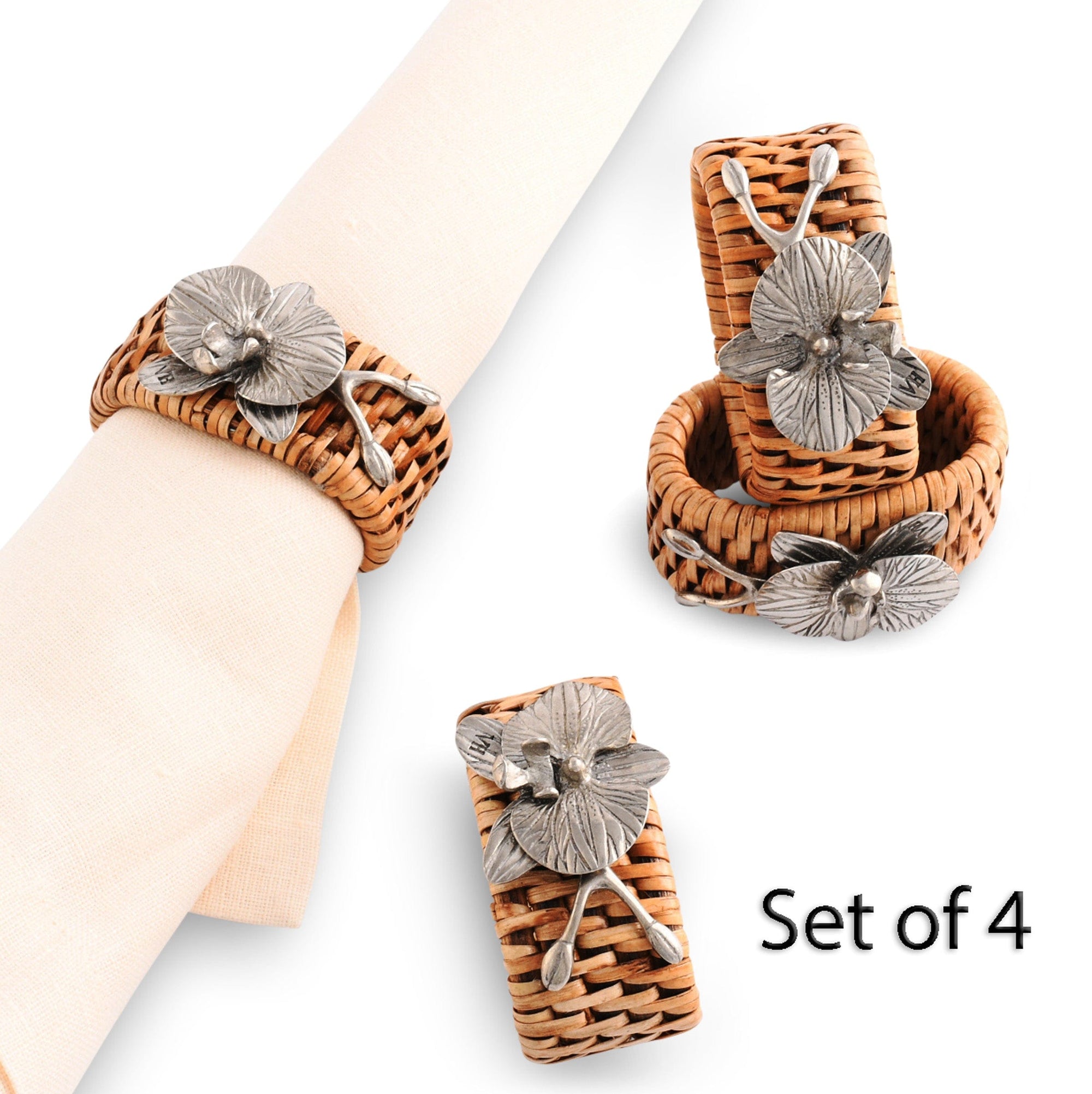 Orchid Hand Woven Wicker Rattan Napkin Ring - Set of 4