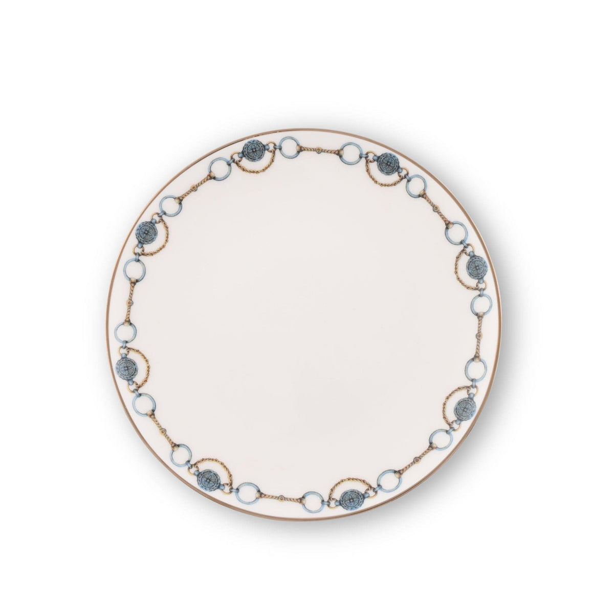 Amarillo Concho Pattern Bone China Round Bread Plate with blue and tan circular design border