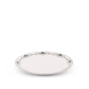 Amarillo Concho Pattern Bone China Round Bread Plate with blue and tan decorative rim.