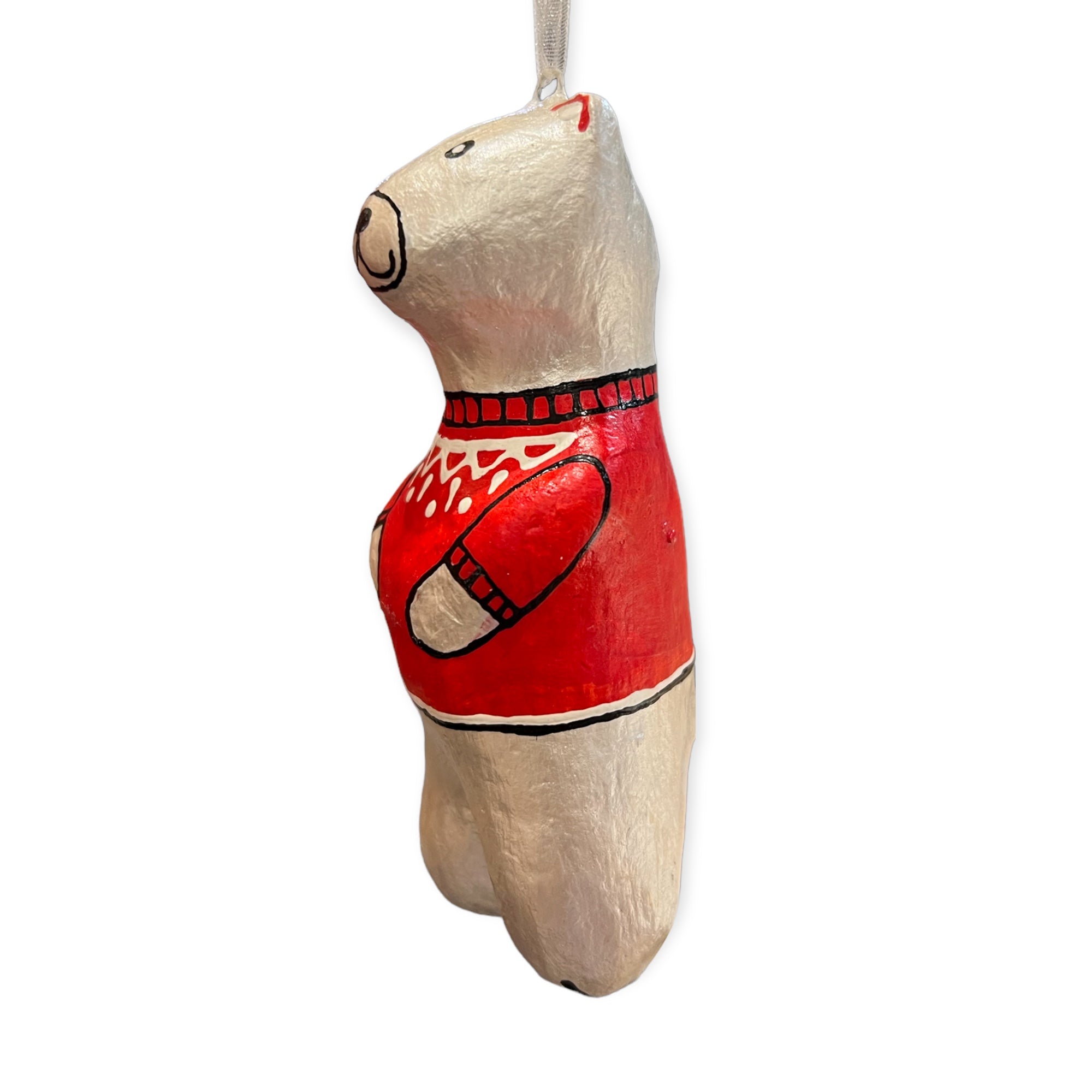 Polar Bear with Red Sweater - Made in Ukraine Christmas Ornament