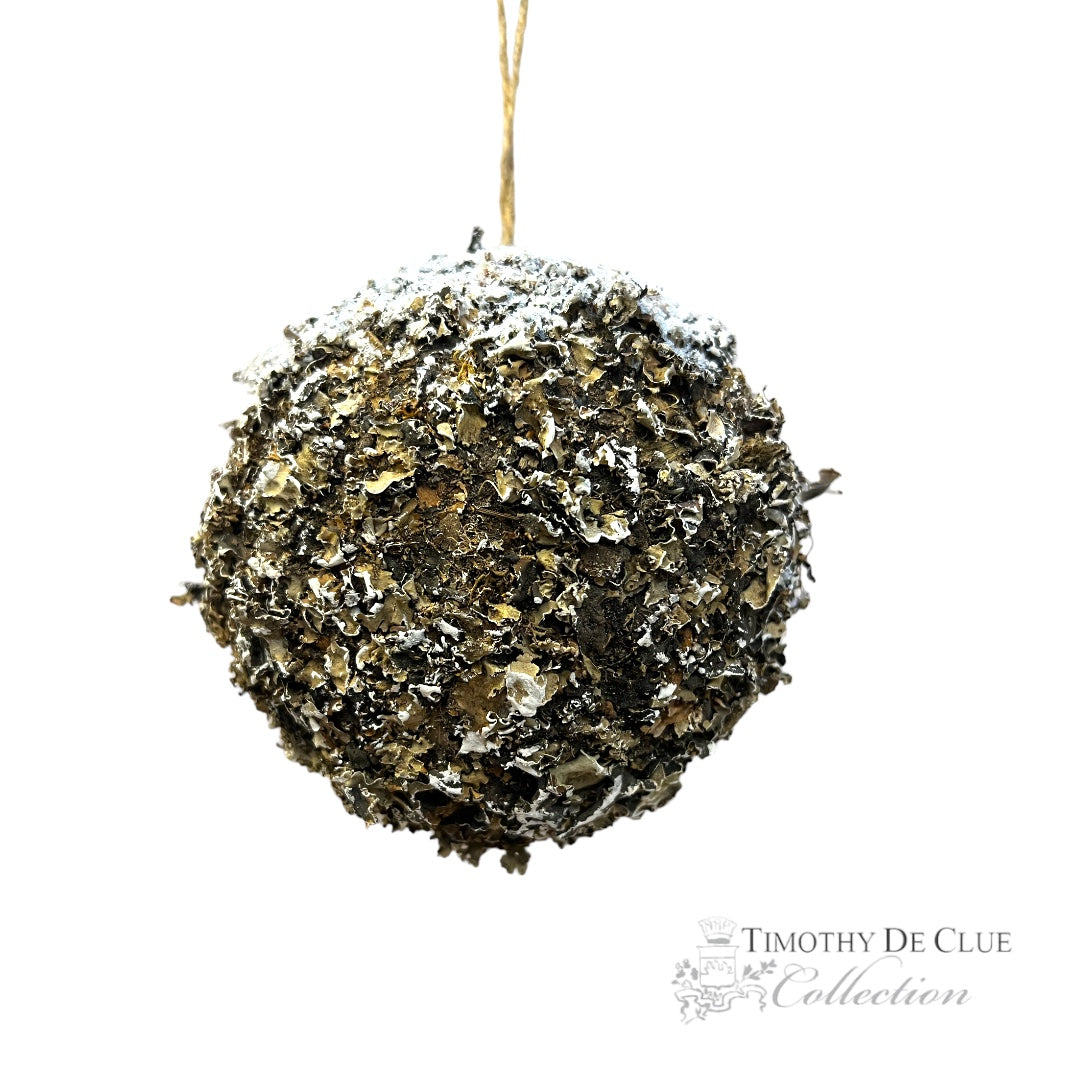 Snowy Iced Moss Lichen Ball 4" or 6.5"- Christmas Ornament Decoration Timothy De Clue Collection