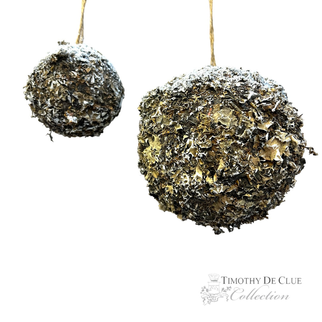 Snowy Iced Moss Lichen Ball 4" or 6.5"- Christmas Ornament Decoration Timothy De Clue Collection