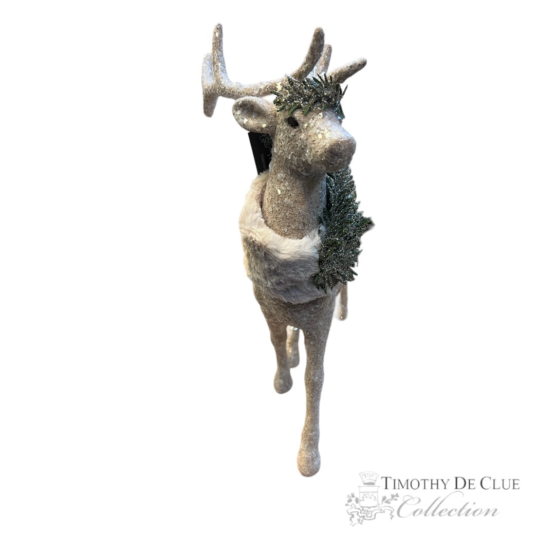 German Glass Glitter Luxe Deer Standing Christmas Decoration  Timothy De Clue Collection