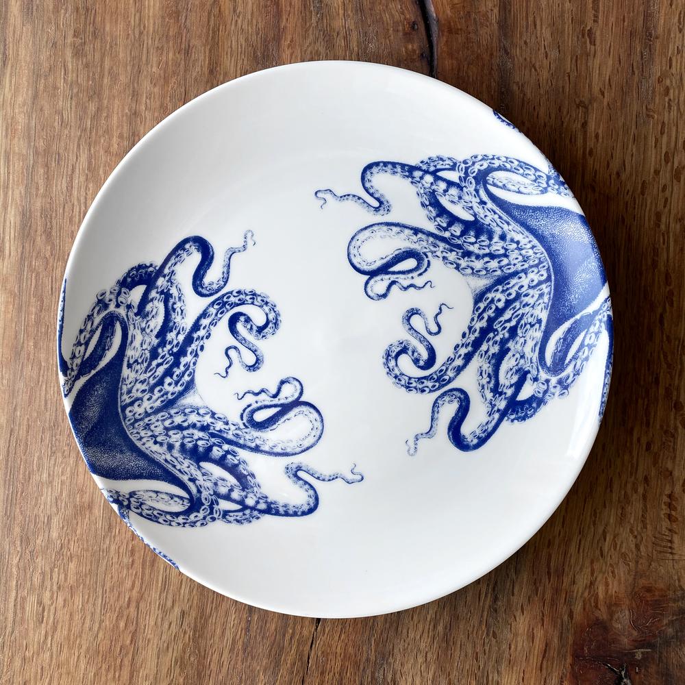 Blue Lucy Octopus Coupe Dinner Plate set of 4 | Timothy De Clue Collection
