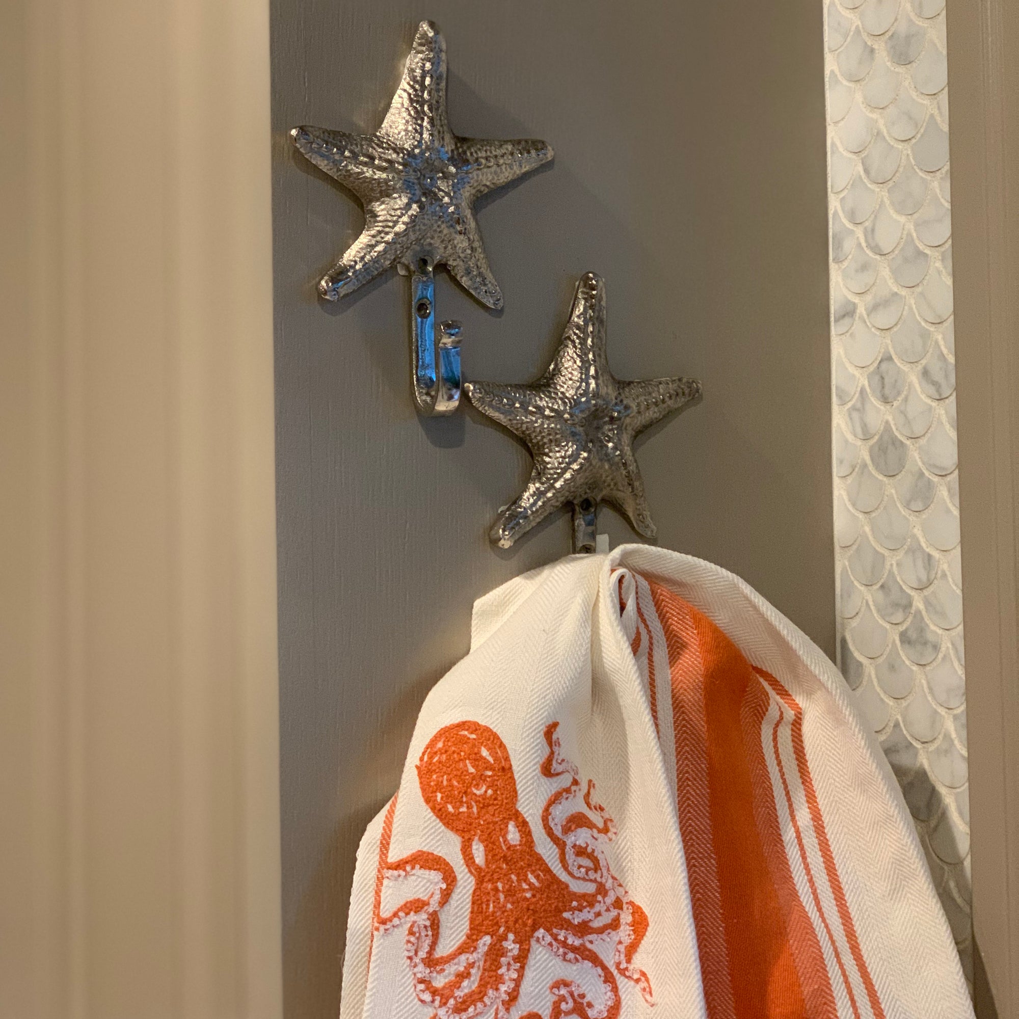 Set of Four Nickel Plate Starfish Wall Hooks Timothy De Clue Collection 