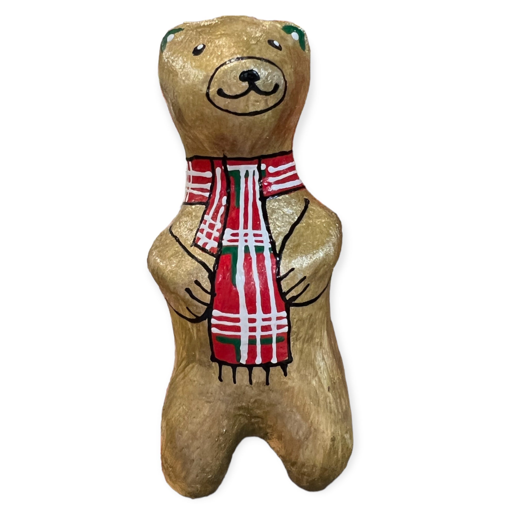 Gold Bear with Plaid Scarf - Made in Ukraine Christmas Ornament