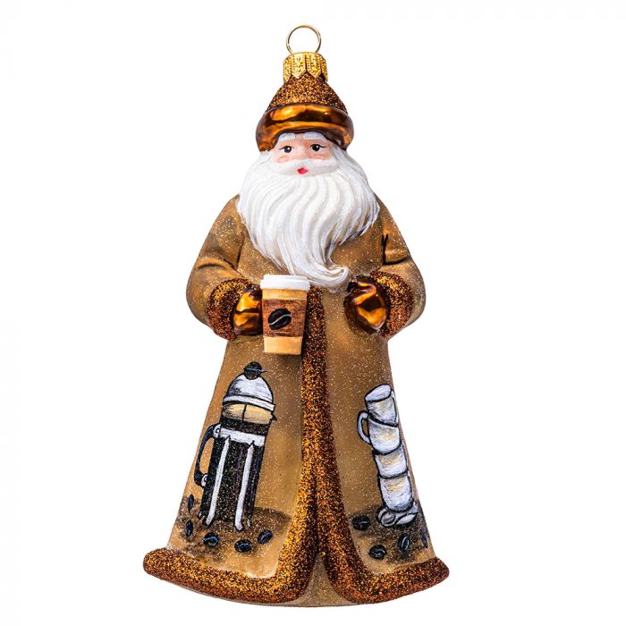 PNW Coffee Lover Santa Hand Painted in Poland - Christmas Ornament
