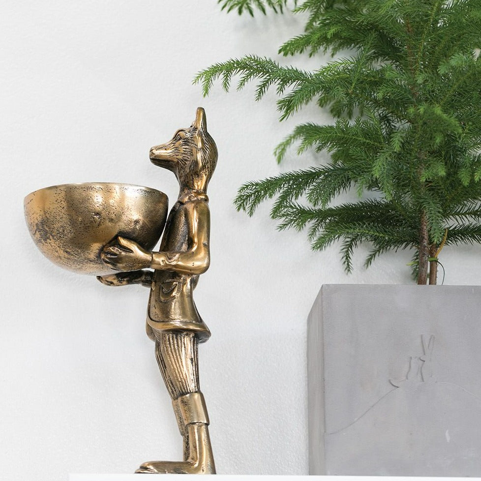 Standing Fox Anthropomorphic Tidbit Bowl | Antique Brass Timothy De Clue Collection