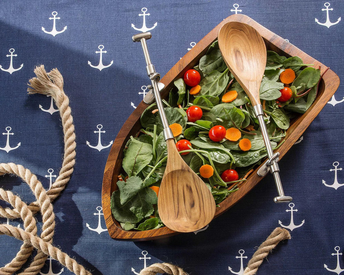Wooden Rowboat Salad Serving Bowl