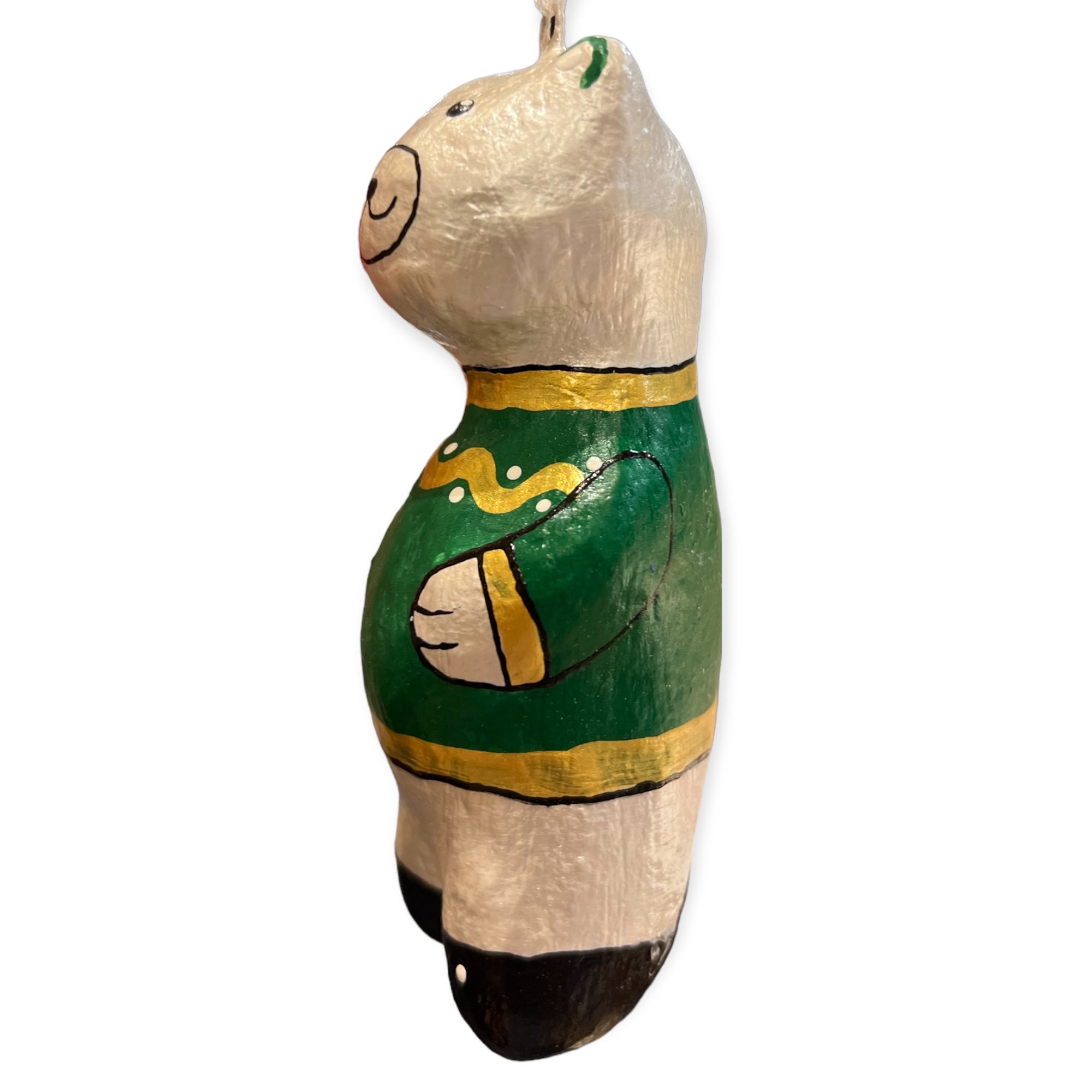 Polar Bear with Green Sweater - Made in Ukraine Christmas Ornament