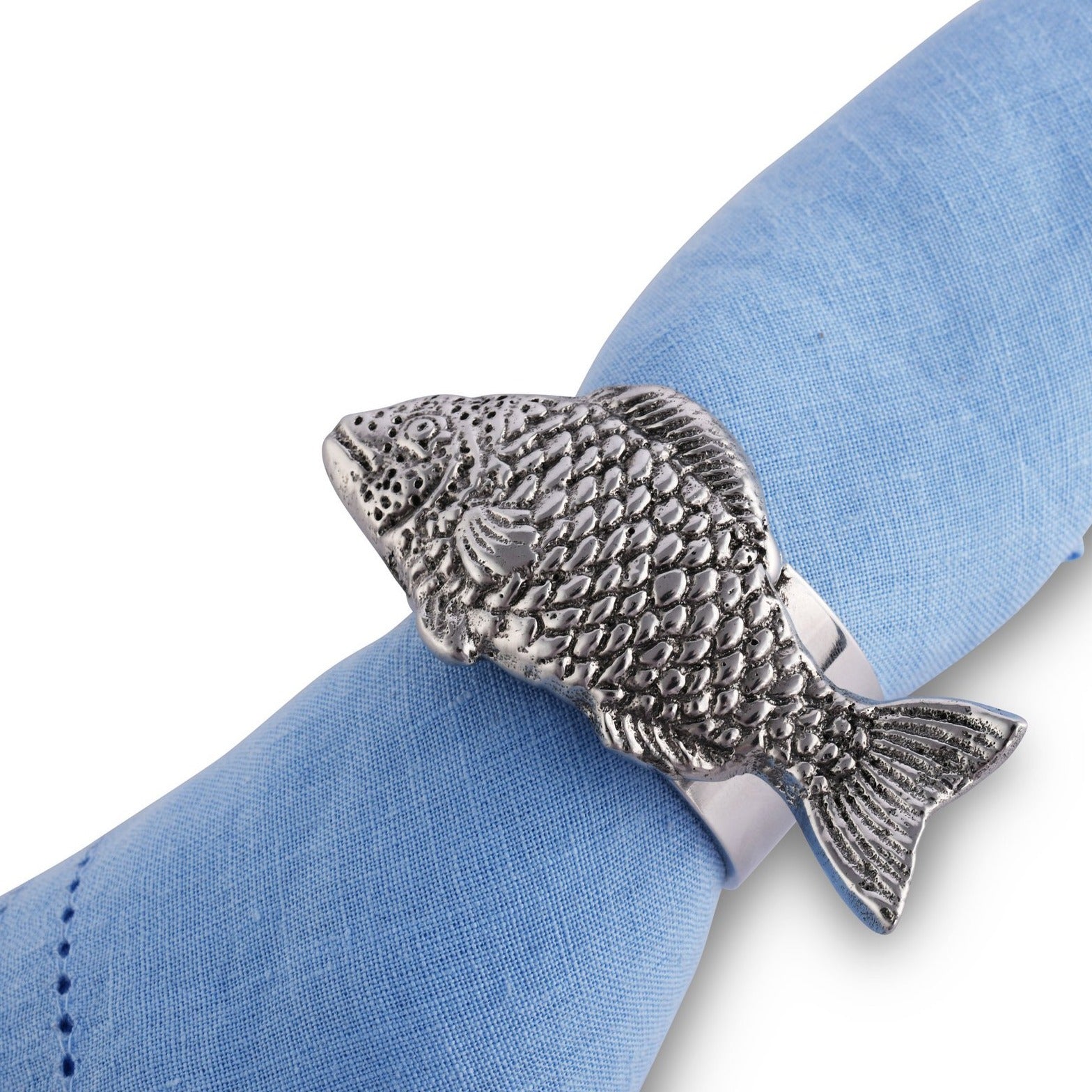 Fish Motif Aluminum Napkin Ring Set of Four - Timothy De Clue Collection 