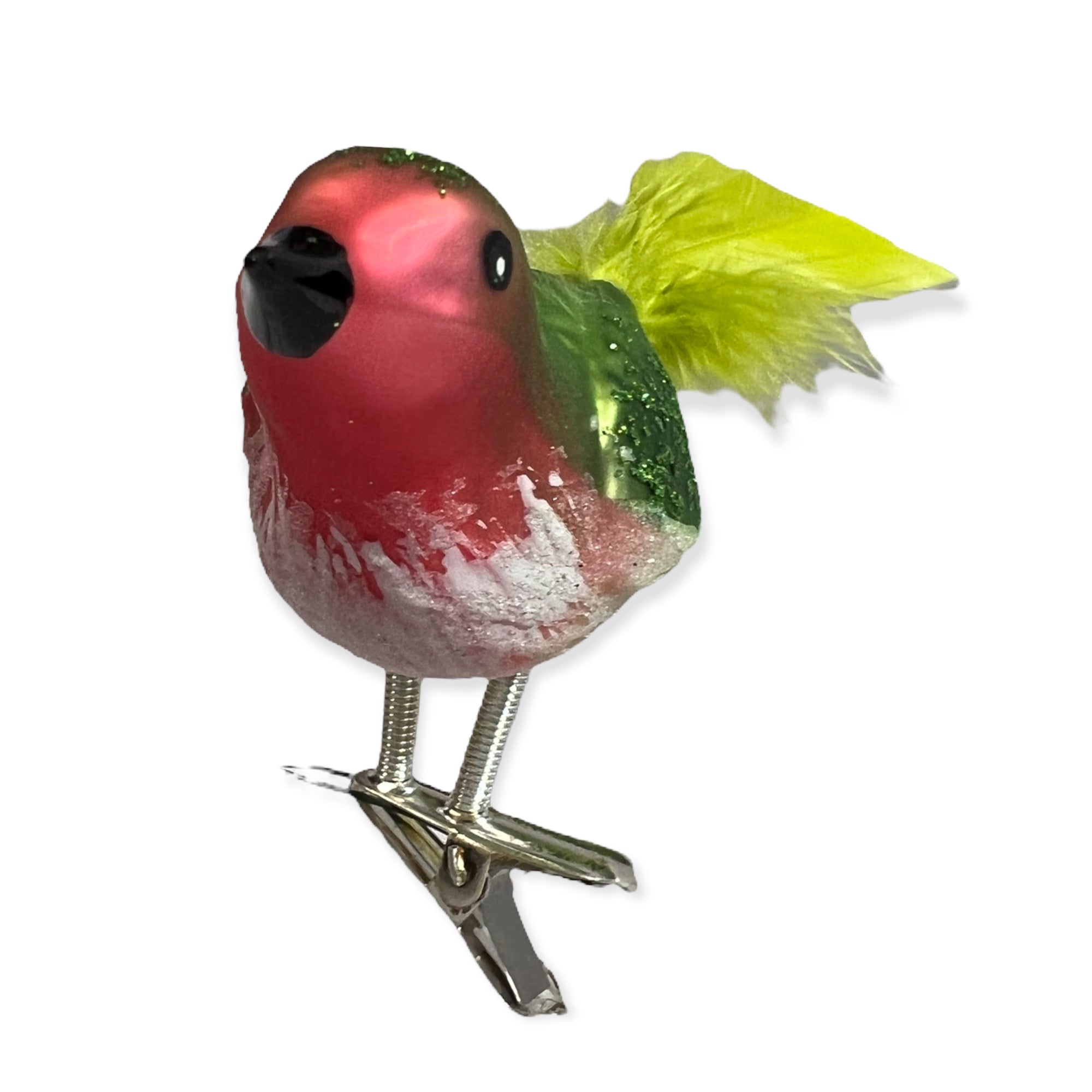 Spring Color Song Clip Bird Pink/Green Hand Blown Glass Christmas Ornament | Made in Germany Timothy De Clue Collection