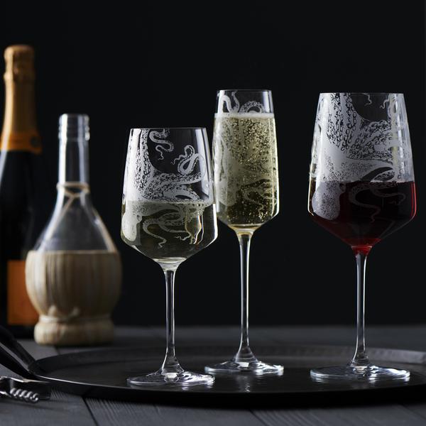 Lucy Octopus Kraken Blanc Wine Goblets Pair | Set 2 | Timothy De Clue Collection