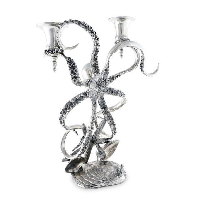 Octopus Kraken Pewter Two Taper Candle Candelabra | Timothy De Clue Collection