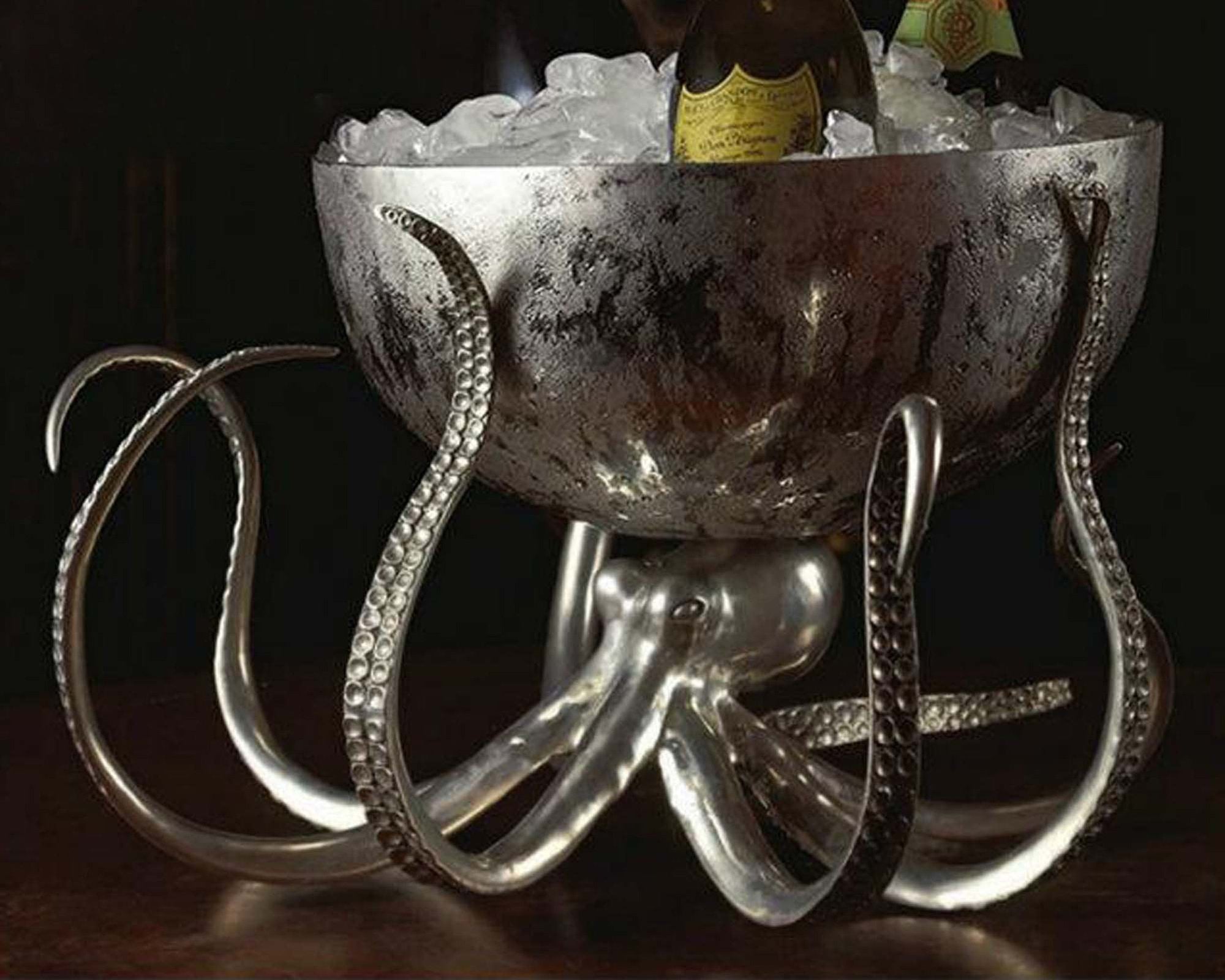 Majestic Octopus Kraken Pewter and Steel Punchbowl- Orchid Container |Timothy De Clue Collection 