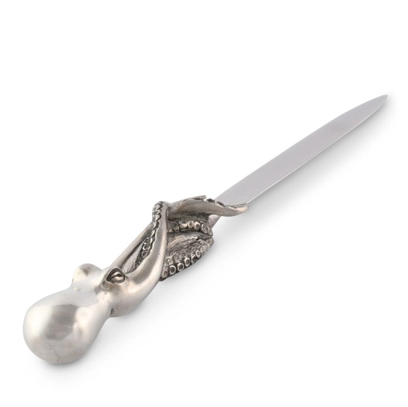 Letter opener, large flower, in pewter and stainless steel