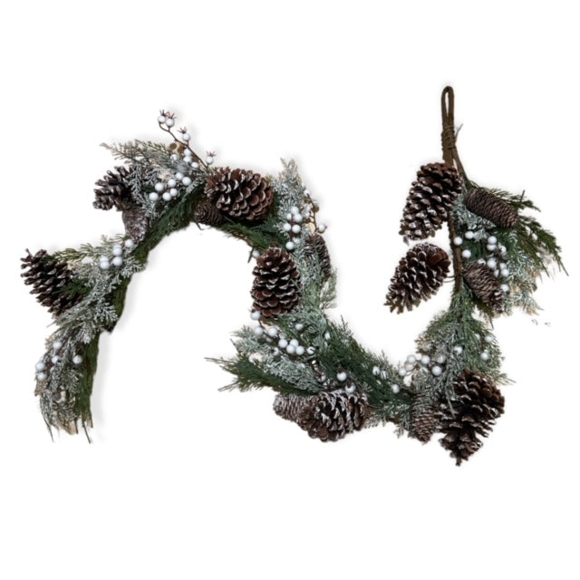 Cedar Berry Pinecone Snowy Winter Garland 5 foot