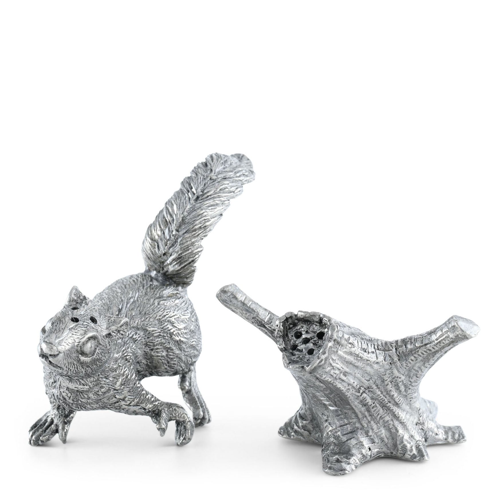 Pewter Squirrel on Log Salt and Pepper Shakers