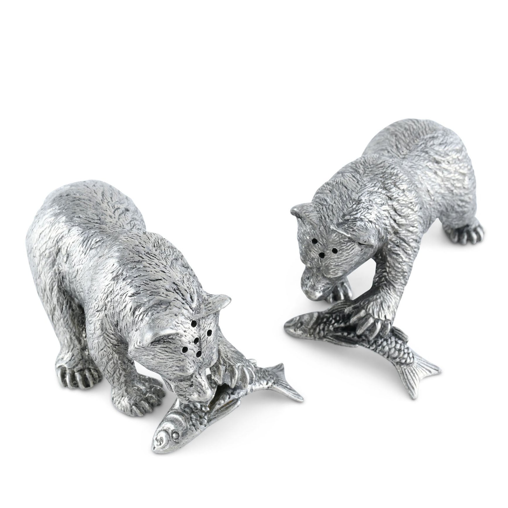 Pewter Fishing Bear Salt and Pepper Shakers