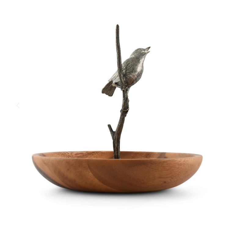 Bronze Song Bird Wood Tidbit Bowl - Timothy De Clue Collection